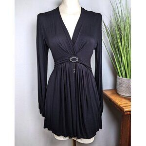 Vertigo Paris Y2K Long Sleeve Babydoll Tunic - Mini in Black -Medallion Sz M-L
